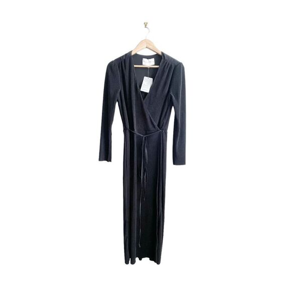 Charles Henry Maxi Dress Black Wraparound Pleated Tie Waist Women's M NWT - Picture 1 of 8